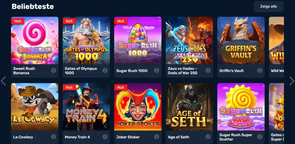 Winz Casino beliebte Slots mit Sweet Bonanza Gates of Olympus und weiteren Spielen