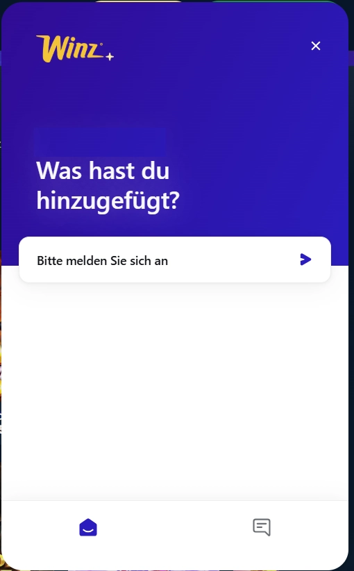 Winz Casino Support Fenster mit Anfrage und Hinweis zur Kontaktaufnahme