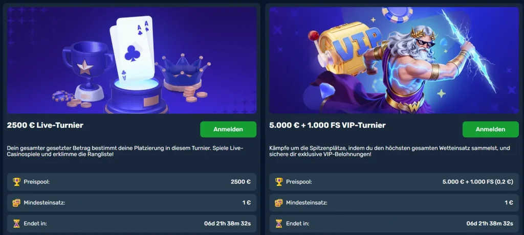 Winz Casino Turniere mit Live Event und VIP Wettbewerb mit Preispool